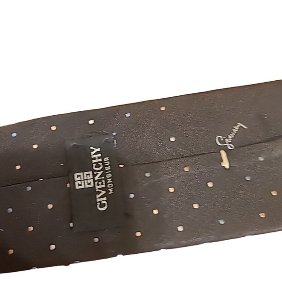 Givenchy Monsieur Tie Silk Blend Brown Polka Dot Casual Formal Classic Logo - Picture 11 of 13